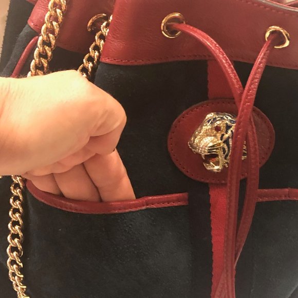 Gucci Bucket Rajah Medium Suede Hobo Bag in Blue NEW WITH DUST BAG - Picture 3 of 13